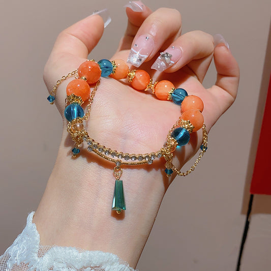 Boho Beaded Tassel Bracelet For Women Vintage Colorful Beads Chain Bracelet Alloy Resin Glass Bead Jewelry