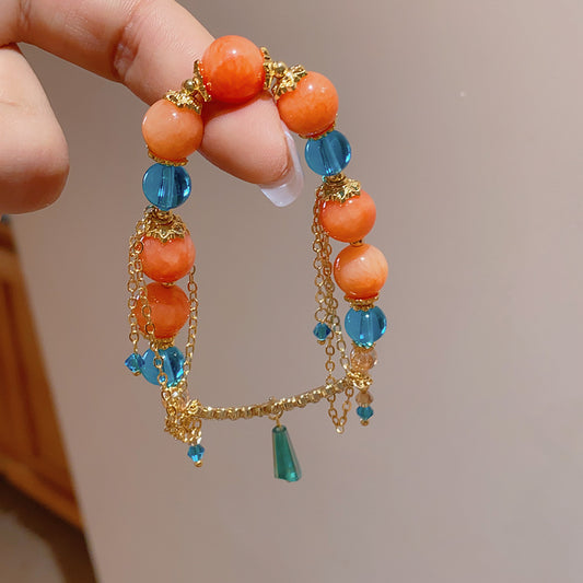 Boho Beaded Tassel Bracelet For Women Vintage Colorful Beads Chain Bracelet Alloy Resin Glass Bead Jewelry