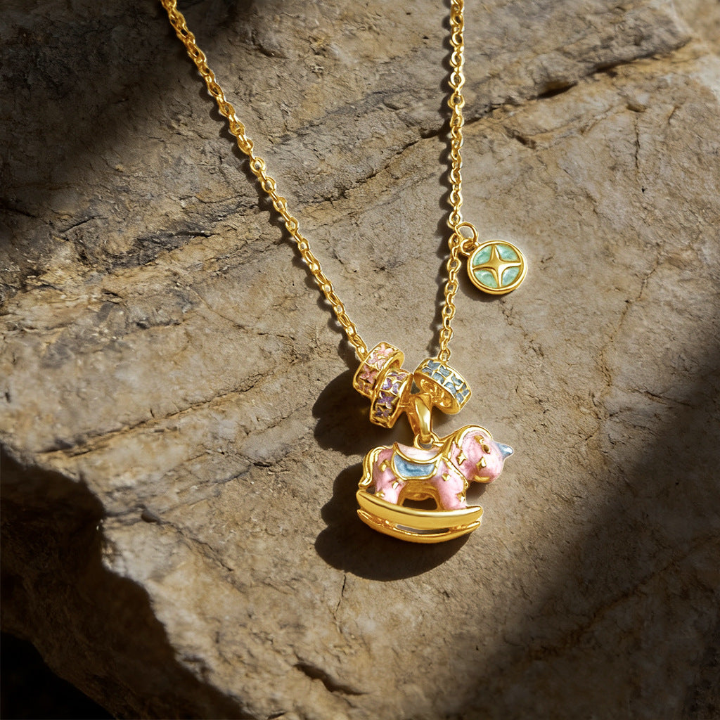 Cute Necklace With True Gold Enamel Colored Glaze